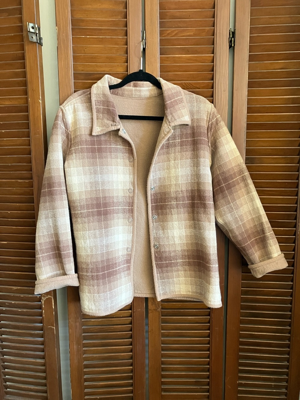 Vintage wool-blend tans/browns RL-FallLook Plaid Shacket Jacket - Taupe & Cream